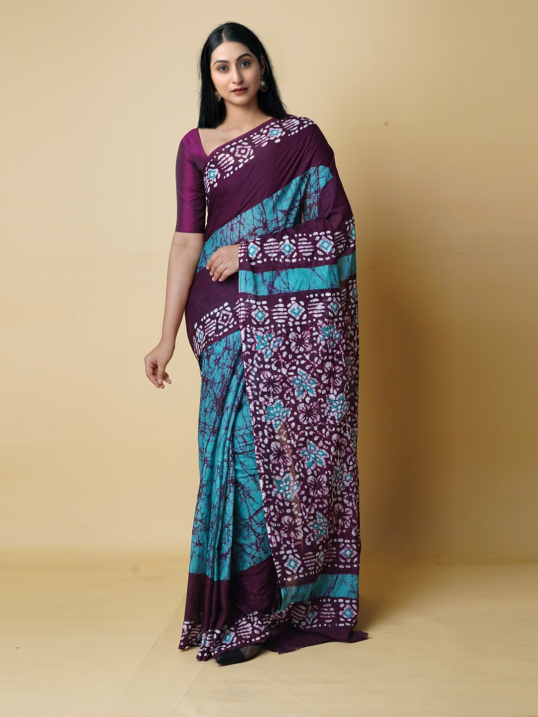 

Unnati Silks Ethnic Motifs Pure Cotton Chanderi Saree, Burgundy