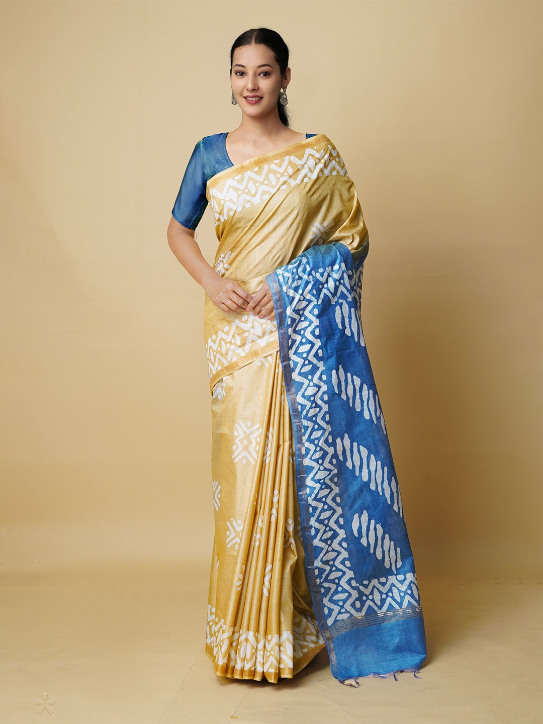 

Unnati Silks Ethnic Motifs Zari Silk Cotton Chanderi Saree, Cream
