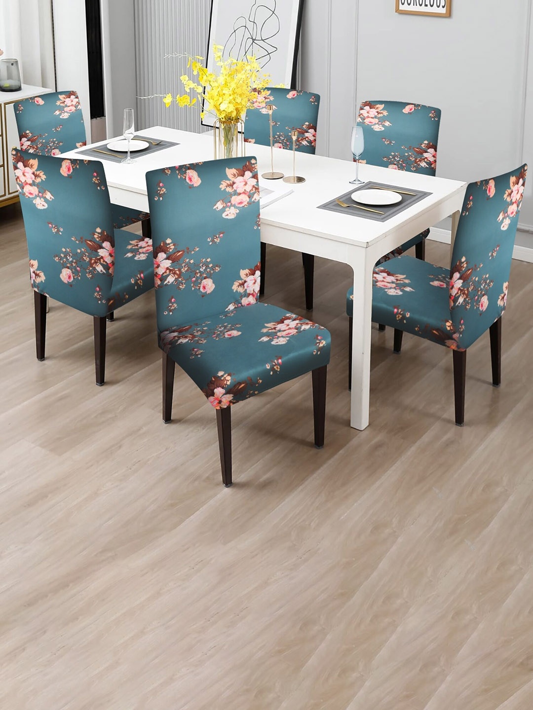 

Dakshya Industries Blue & Brown 6 Pieces Printed Elastic Chair Covers