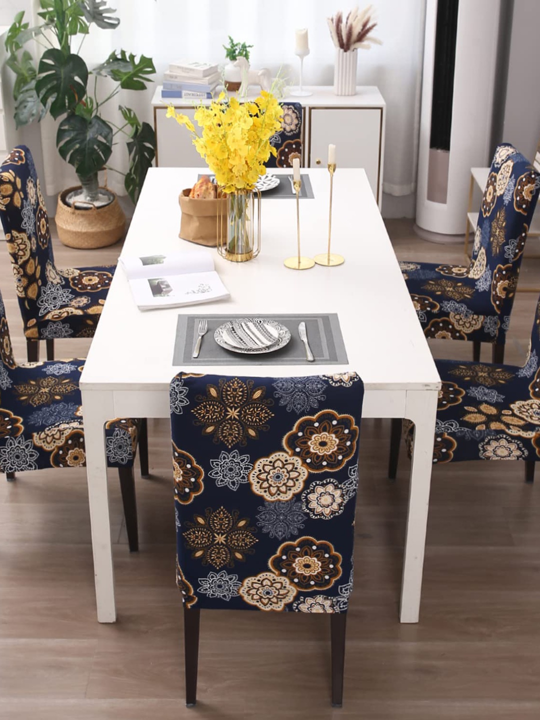 

Dakshya Industries Blue 6 Pieces Printed Chair Covers