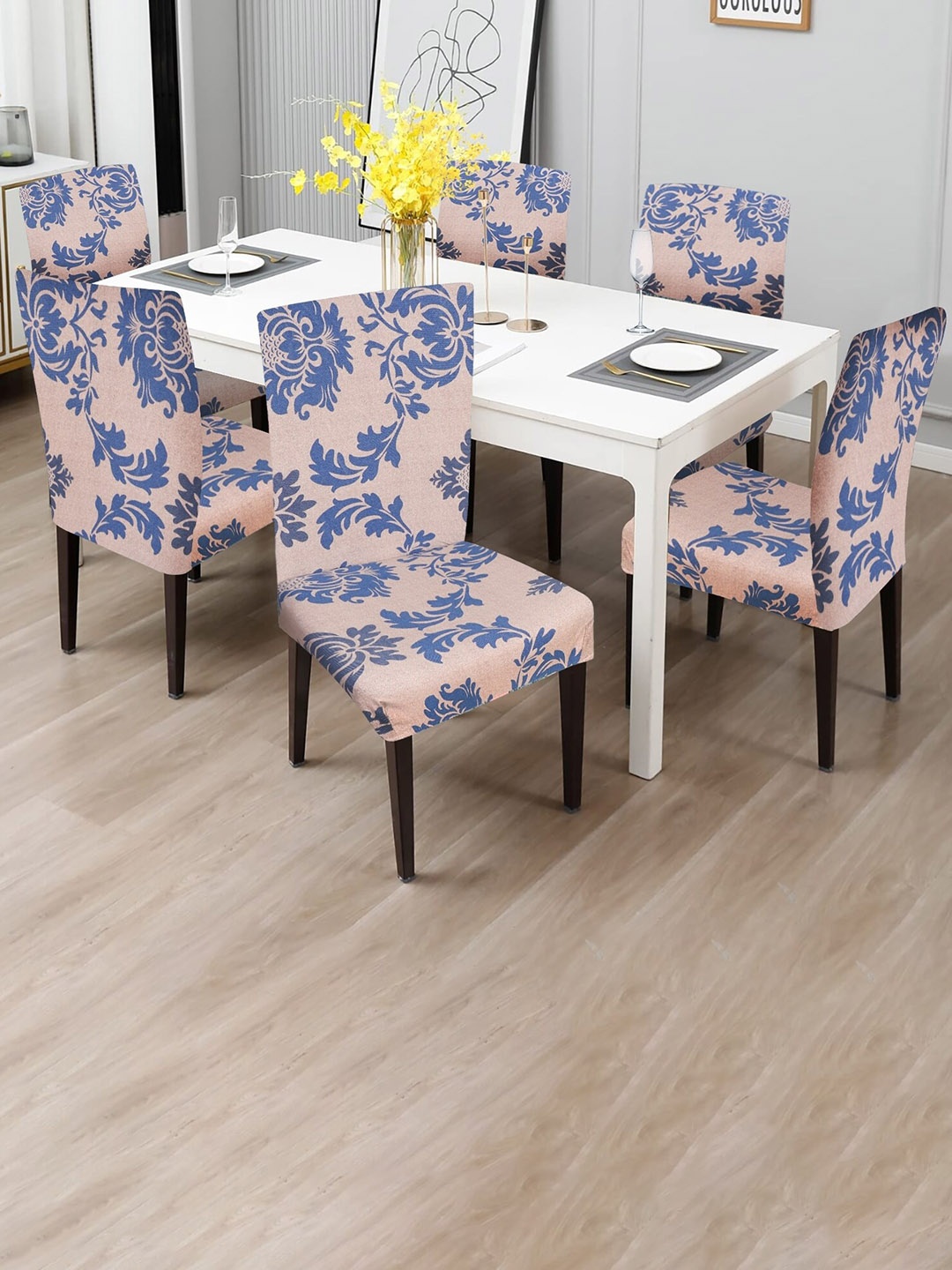 

Dakshya Industries Beige & Blue 6-Pieces Printed Chair Covers