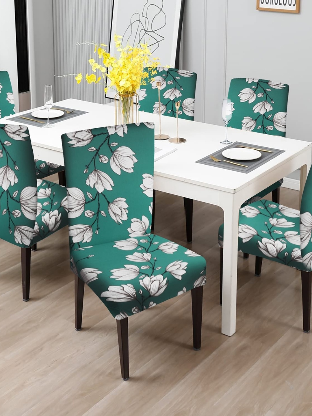 

Dakshya Industries Blue & White 6 Pieces Printed Chair Covers, Green