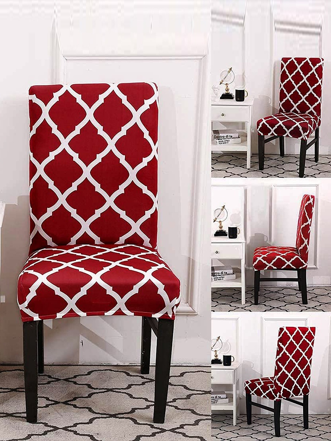 

Dakshya Industries Maroon & White 6 Pieces Printed Elastic Chair Covers