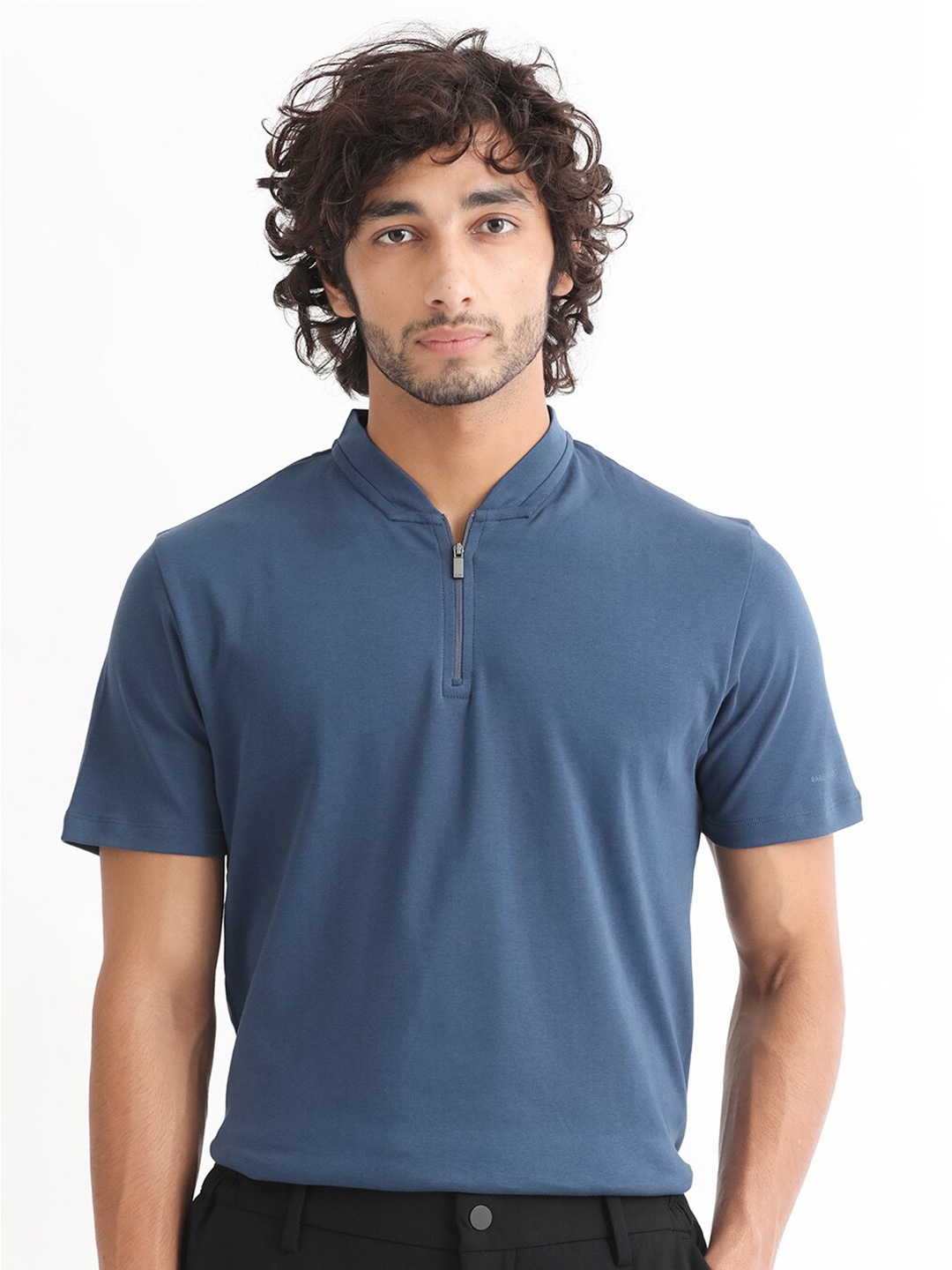 

RARE RABBIT Men Rings-4 Slim Fit Solid Polo Collar T-Shirt, Blue