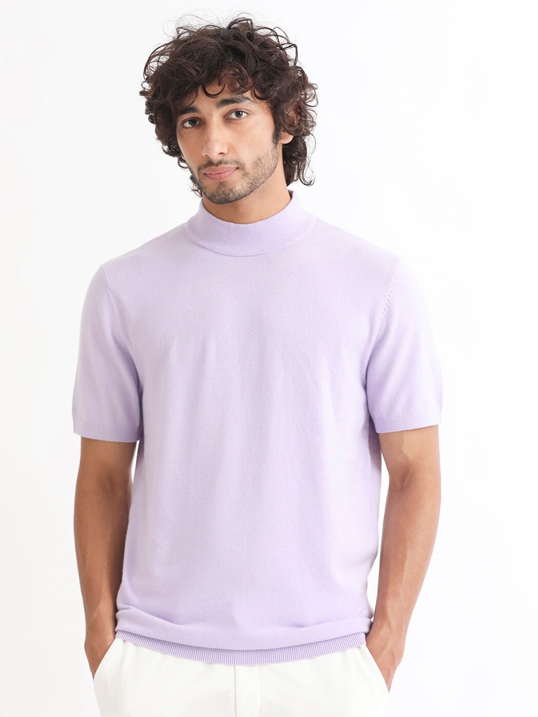 

RARE RABBIT Men Alfet High Neck Slim Fit T-Shirt, Purple