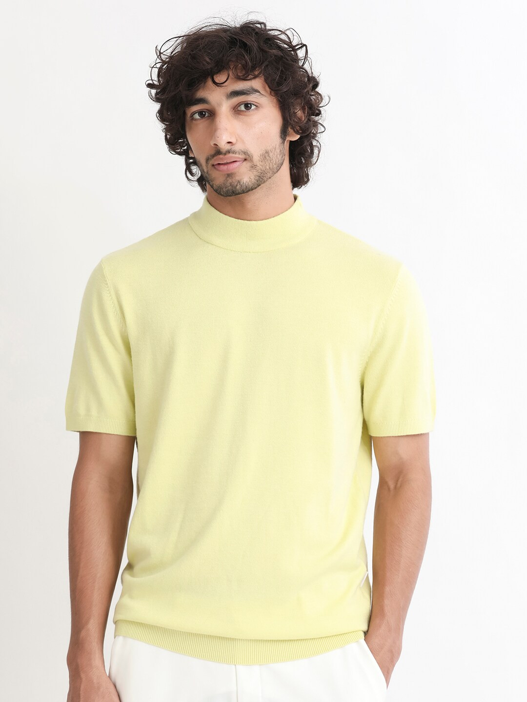 

RARE RABBIT Men Alfet High Neck Slim Fit T-Shirt, Yellow