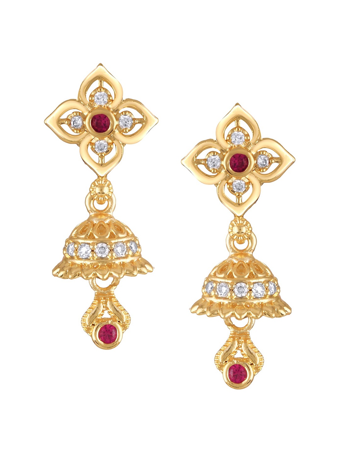 Vighnaharta Gold-Plated Floral Jhumkas