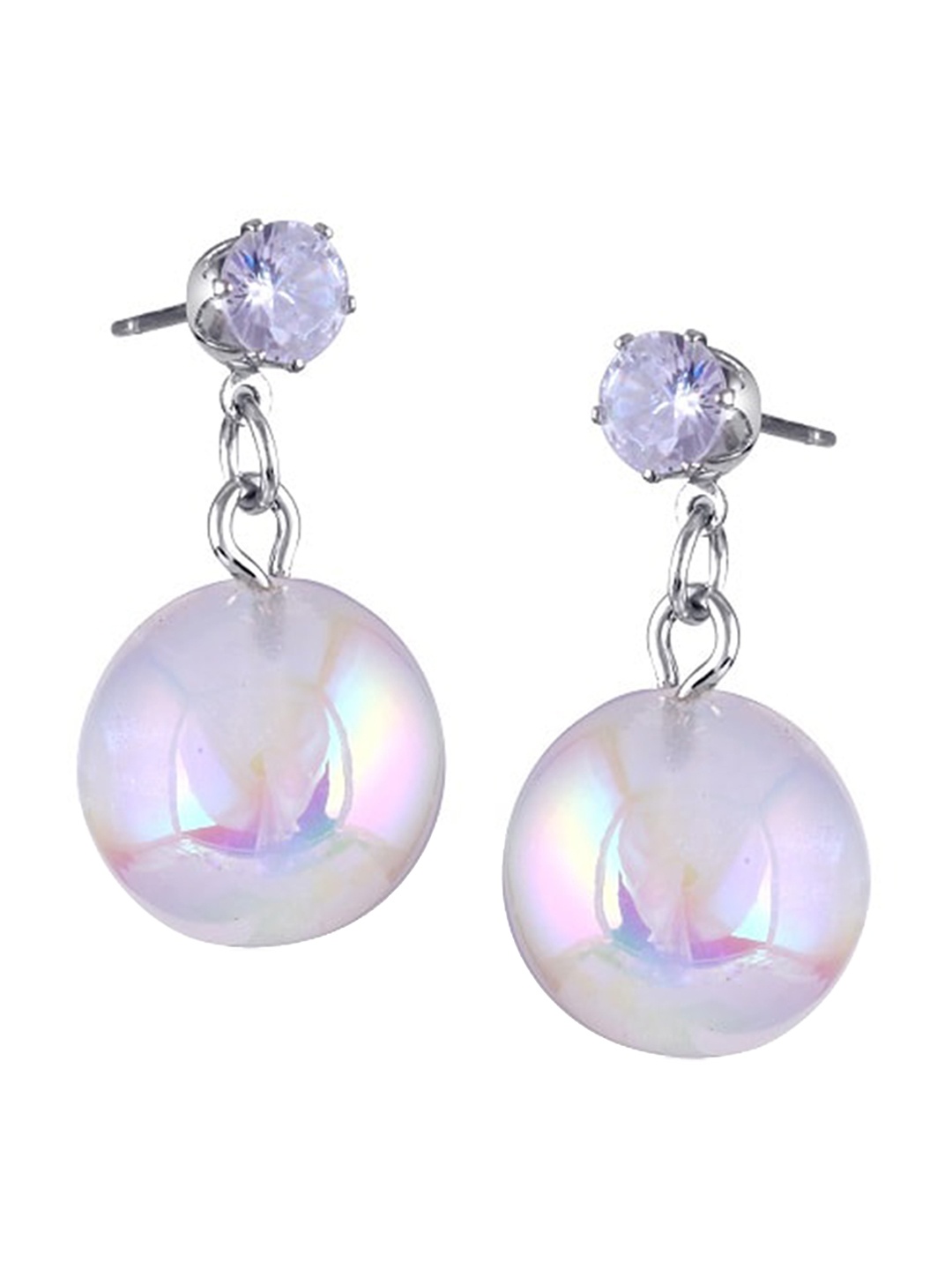 Vighnaharta Rhodium-Plated Spherical Shaped Beaded Drop Earrings, Silver