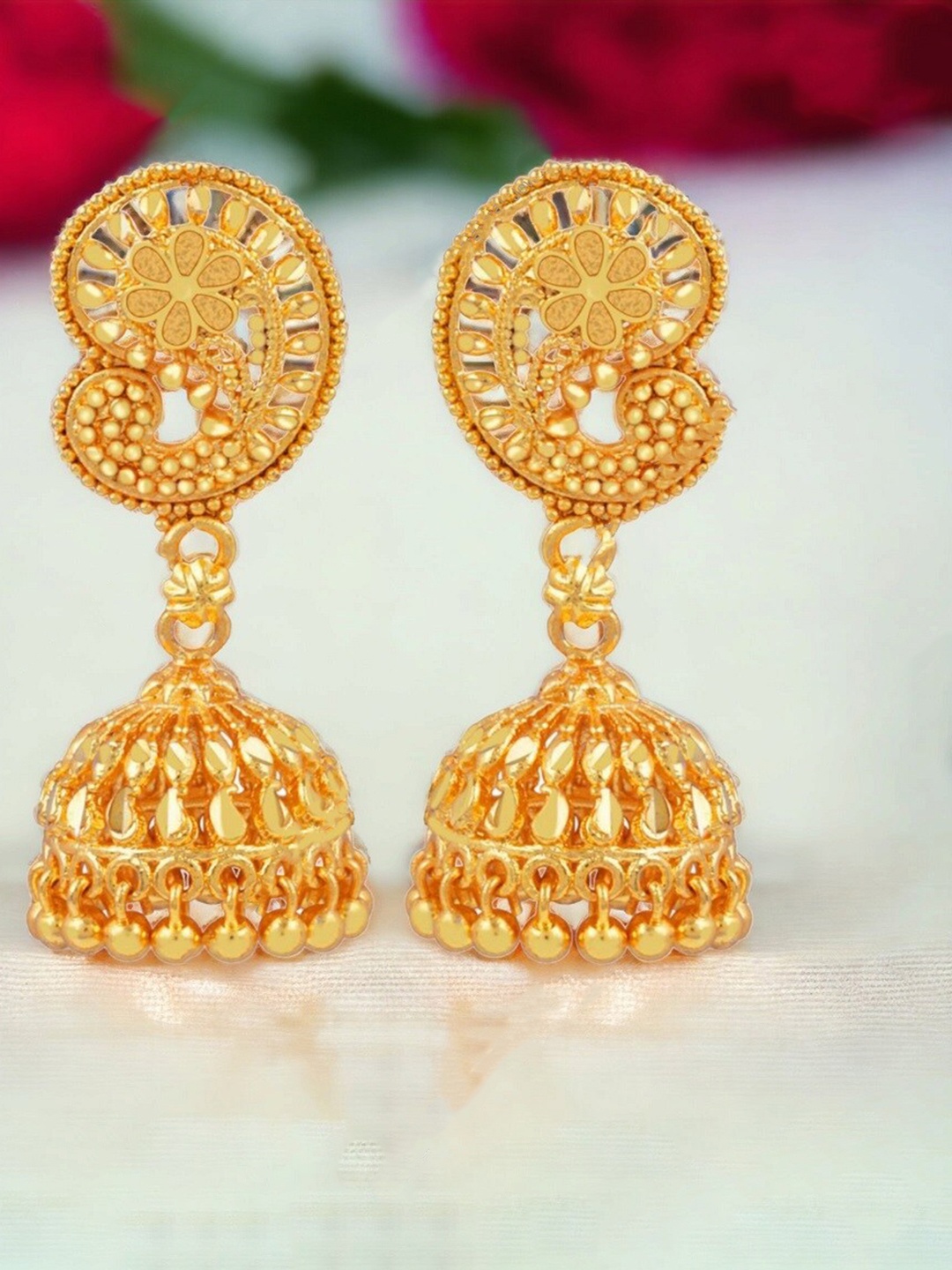 

Vighnaharta Gold-Plated Dome Shaped Jhumkas
