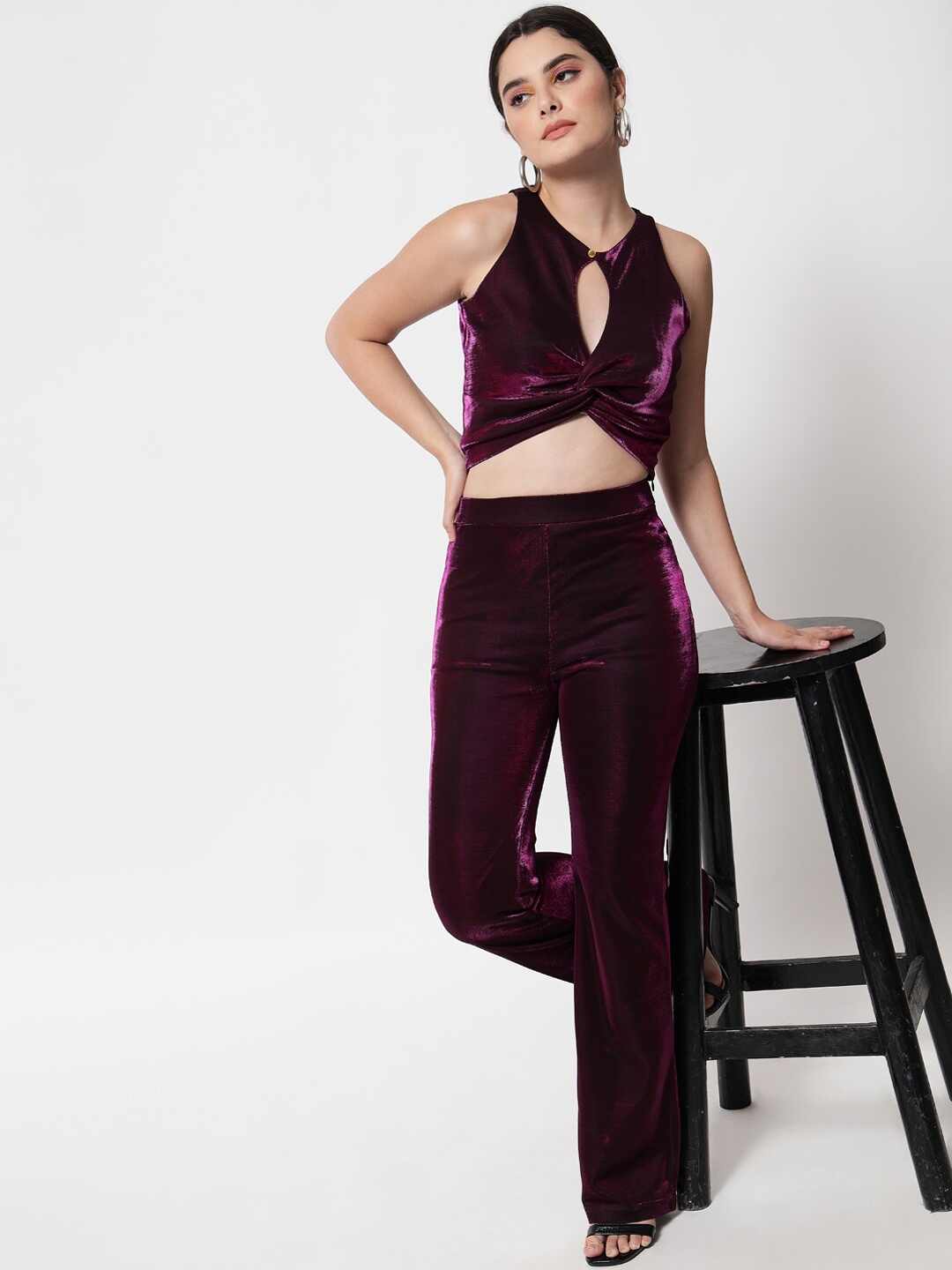 

Chemistry Women Flared High-Rise Pure Cotton Parallel Trousers, Fuchsia