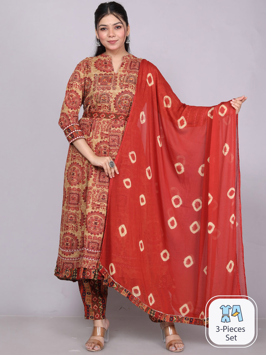 

HIGHLIGHT FASHION EXPORT Ethnic Motifs Printed Pure Cotton Kurta With Trousers & Dupatta, Maroon