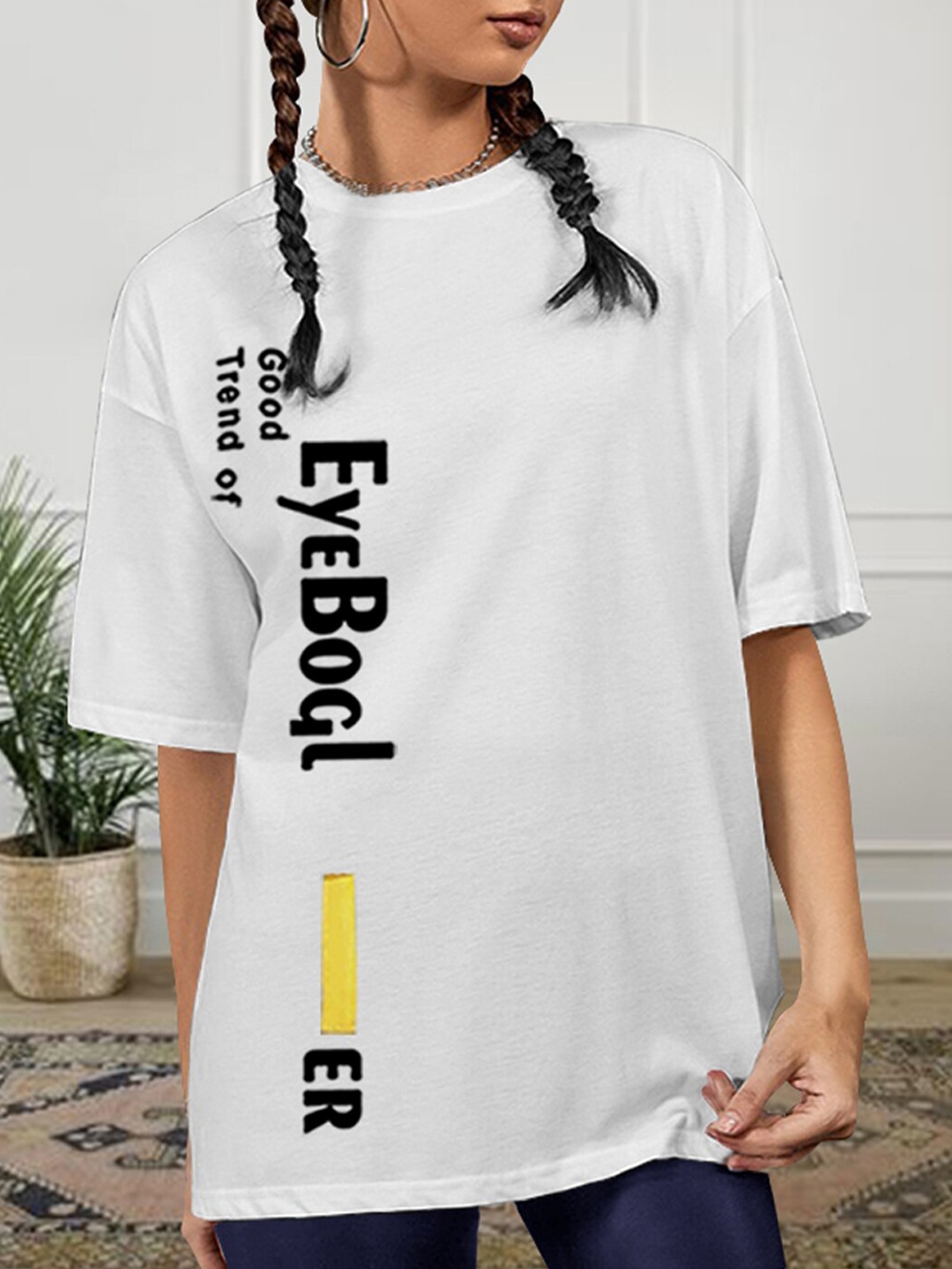 

Eyebogler Typography Printed Oversized T-shirt, White