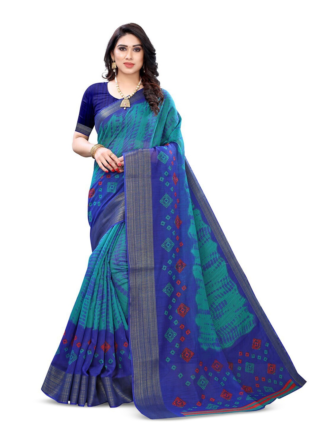 

Yashika Abstract Printed Zari Leheriya Saree, Blue