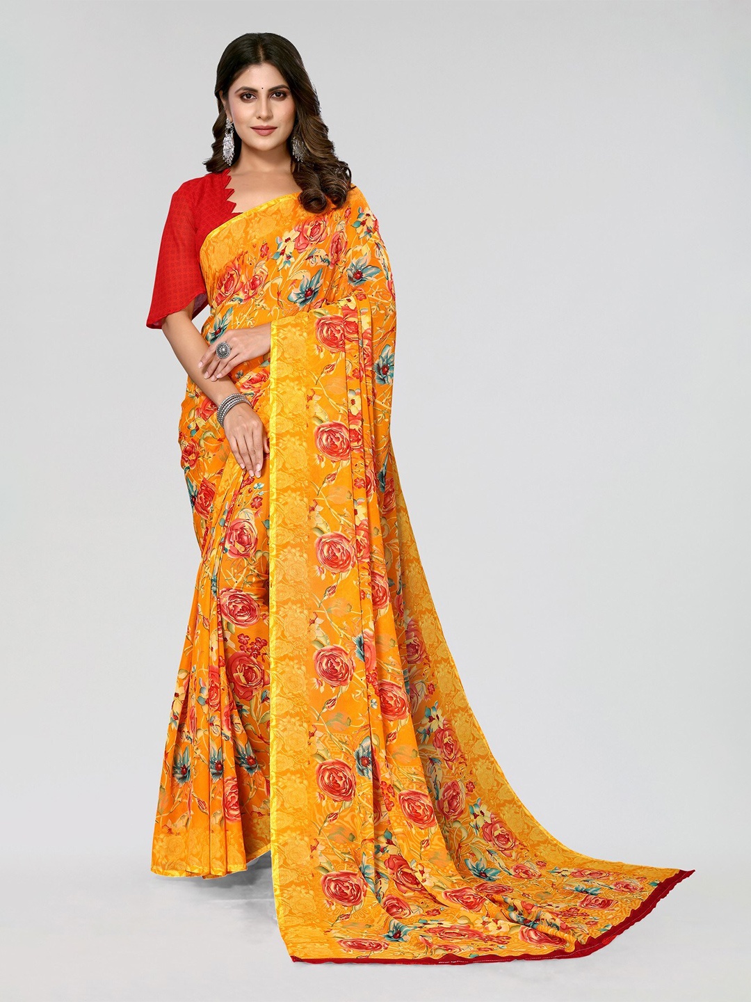 

Yashika Floral Printed Leheriya Saree, Yellow