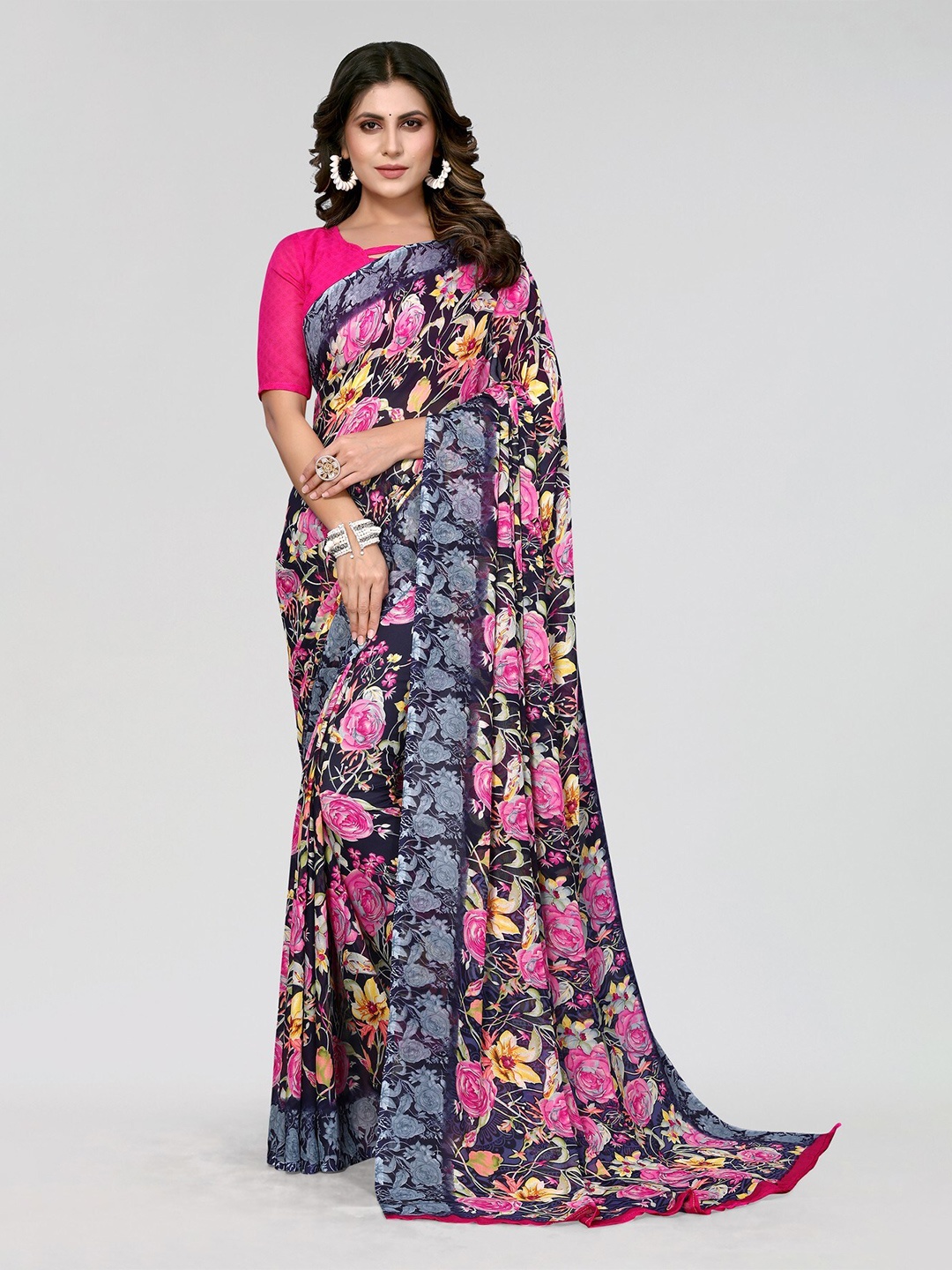 

Yashika Floral Printed Leheriya Saree, Pink