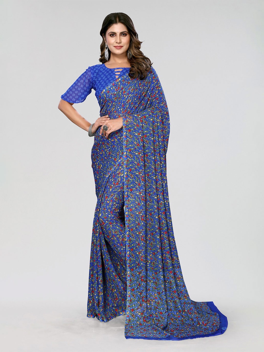 

Yashika Floral Printed Leheriya Saree, Blue