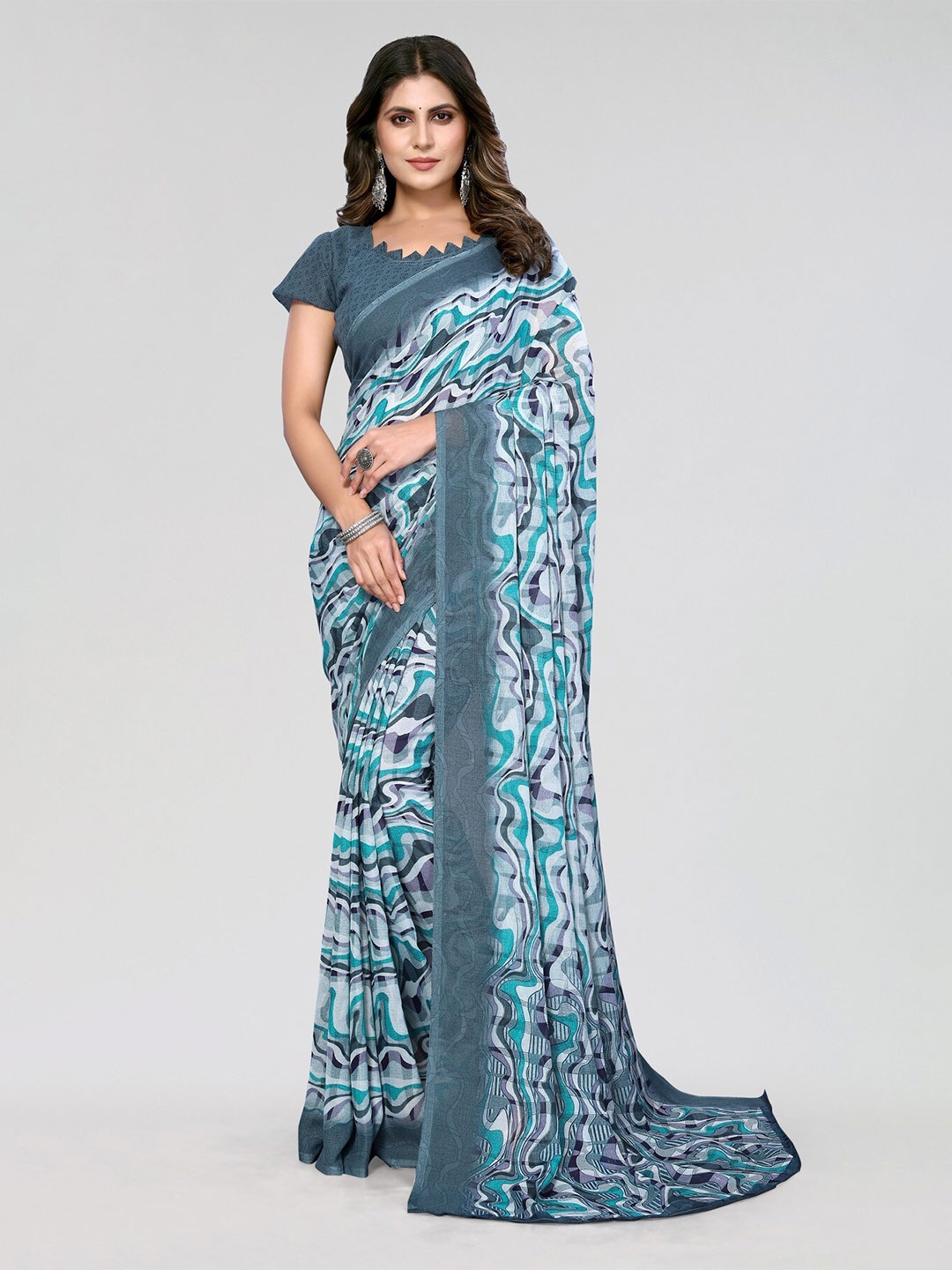 

Yashika Abstract Printed Leheriya Saree, Blue