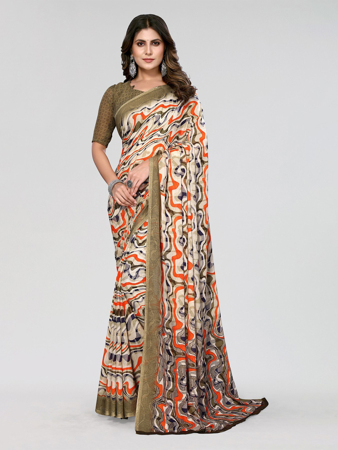 

Yashika Abstract Printed Saree, Brown