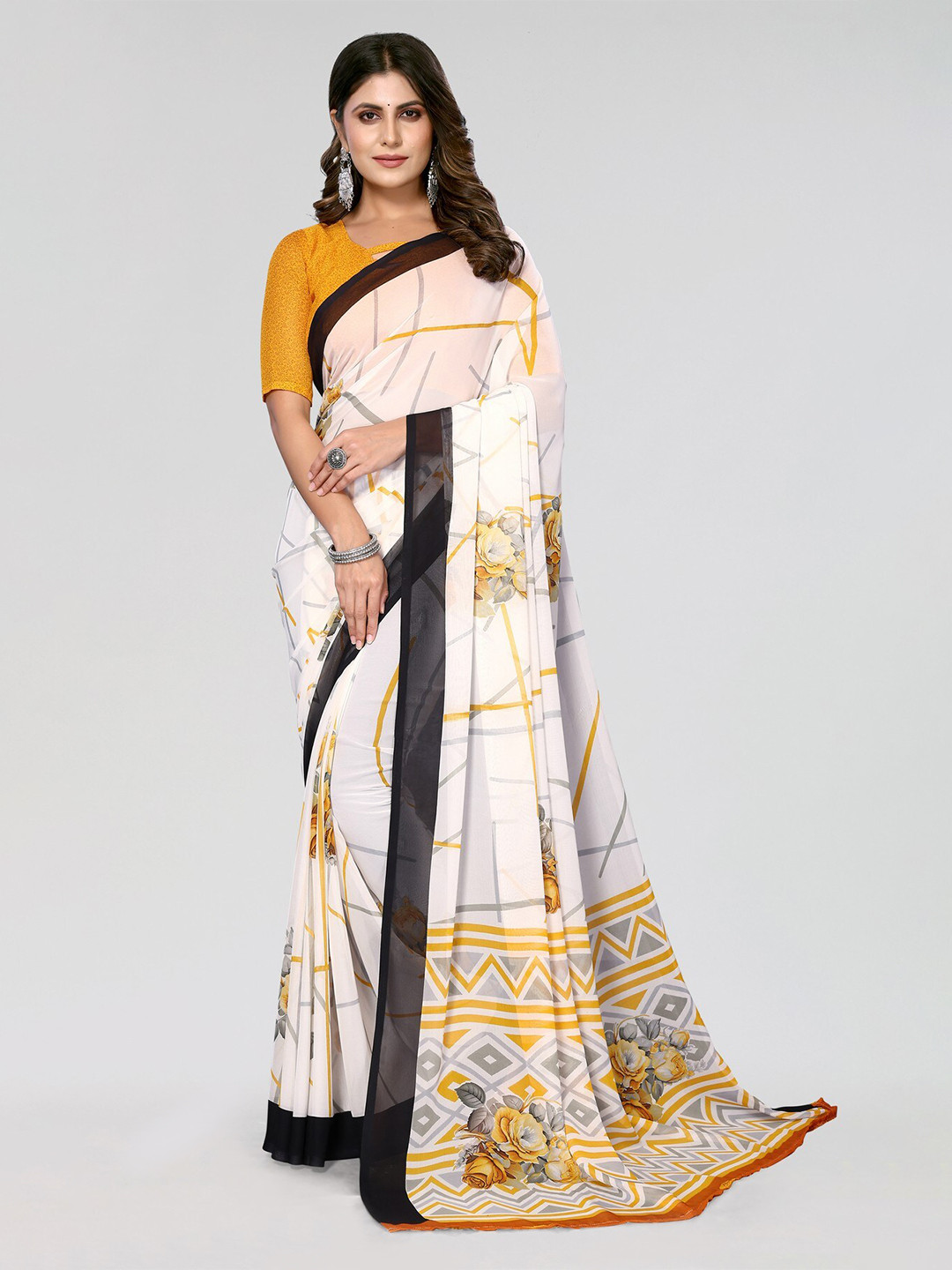 

Yashika Floral Printed Saree, Yellow