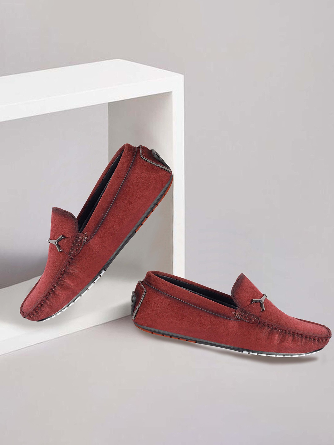 

aadi Men Lightweight Suede Horsebit Loafers, Maroon