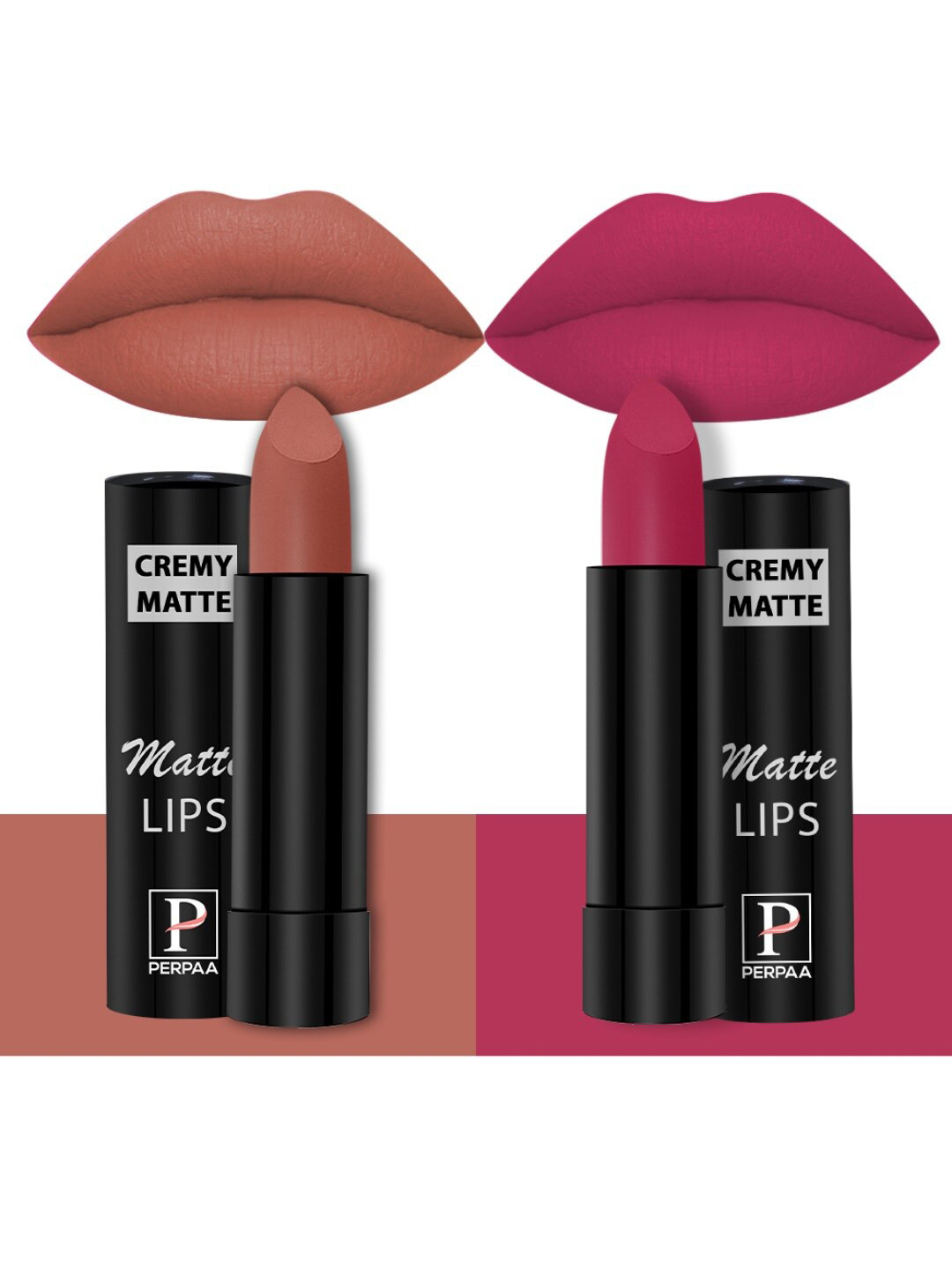 

PERPAA Set of 2 Creamy Matte Bullet Lipstick 3.5g Each - Caramel 62 & Strawberry Pink 92, Nude
