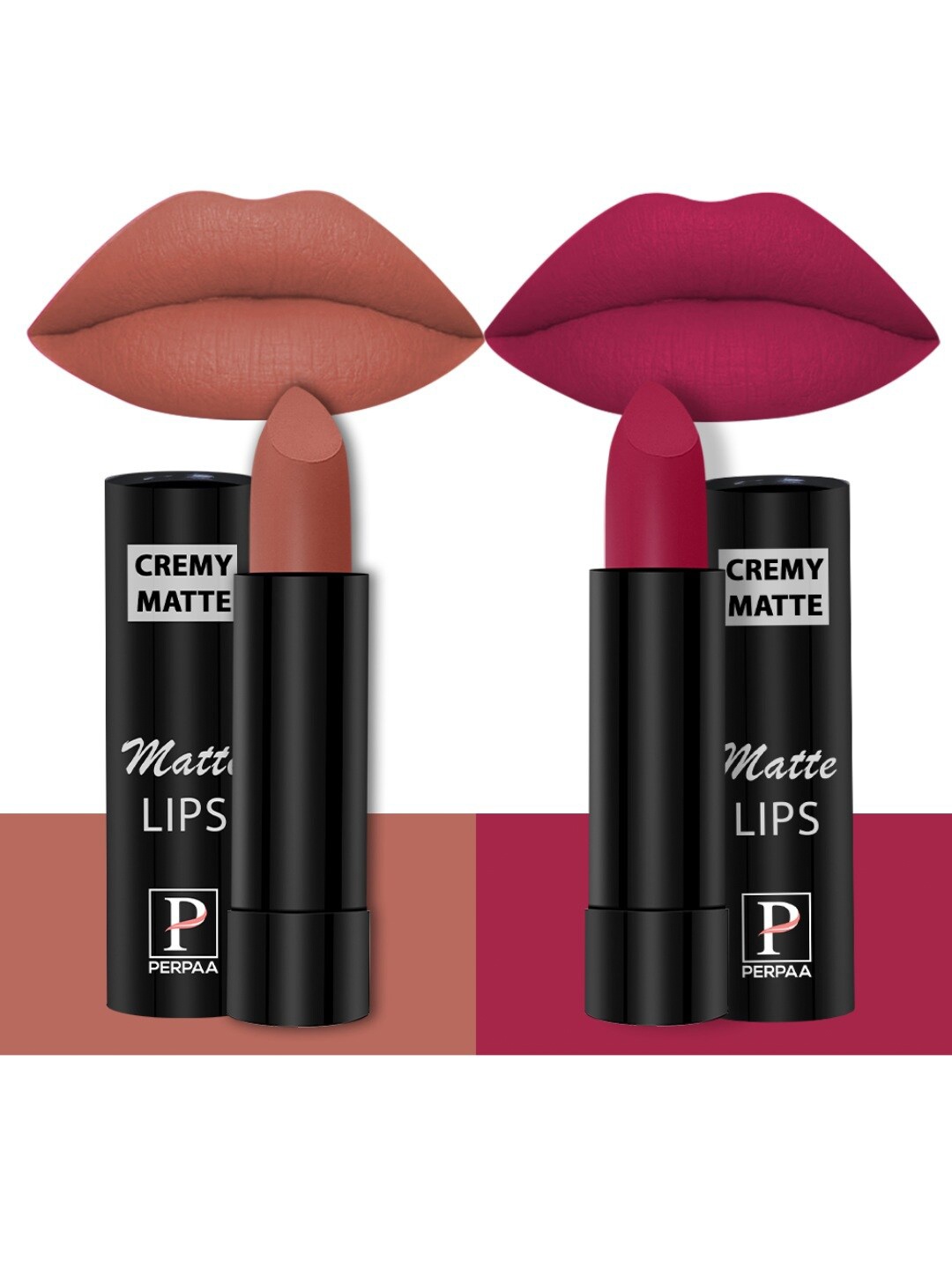 

PERPAA Set of 2 Creamy Matte Bullet Lipstick 3.5g Each - Caramel 62 & Ruby Magenta 84, Nude
