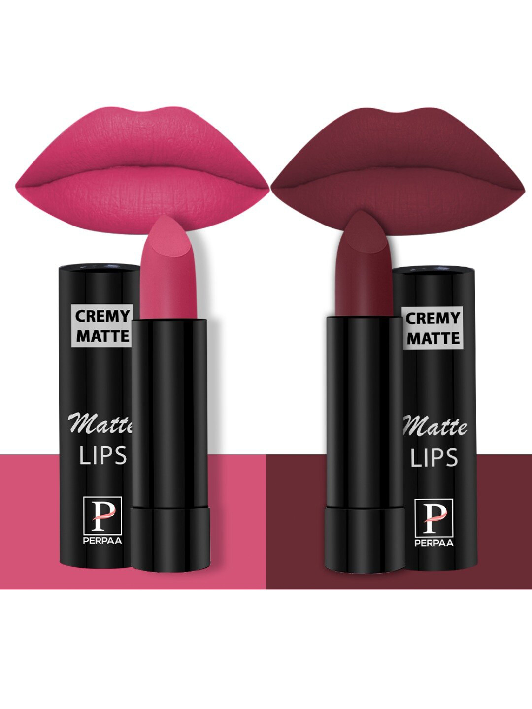 

PERPAA Set Of 2 Creamy Matte Long-Stay Lipstick - Pink Fusion 60 & Cherry Maroon 95, Purple