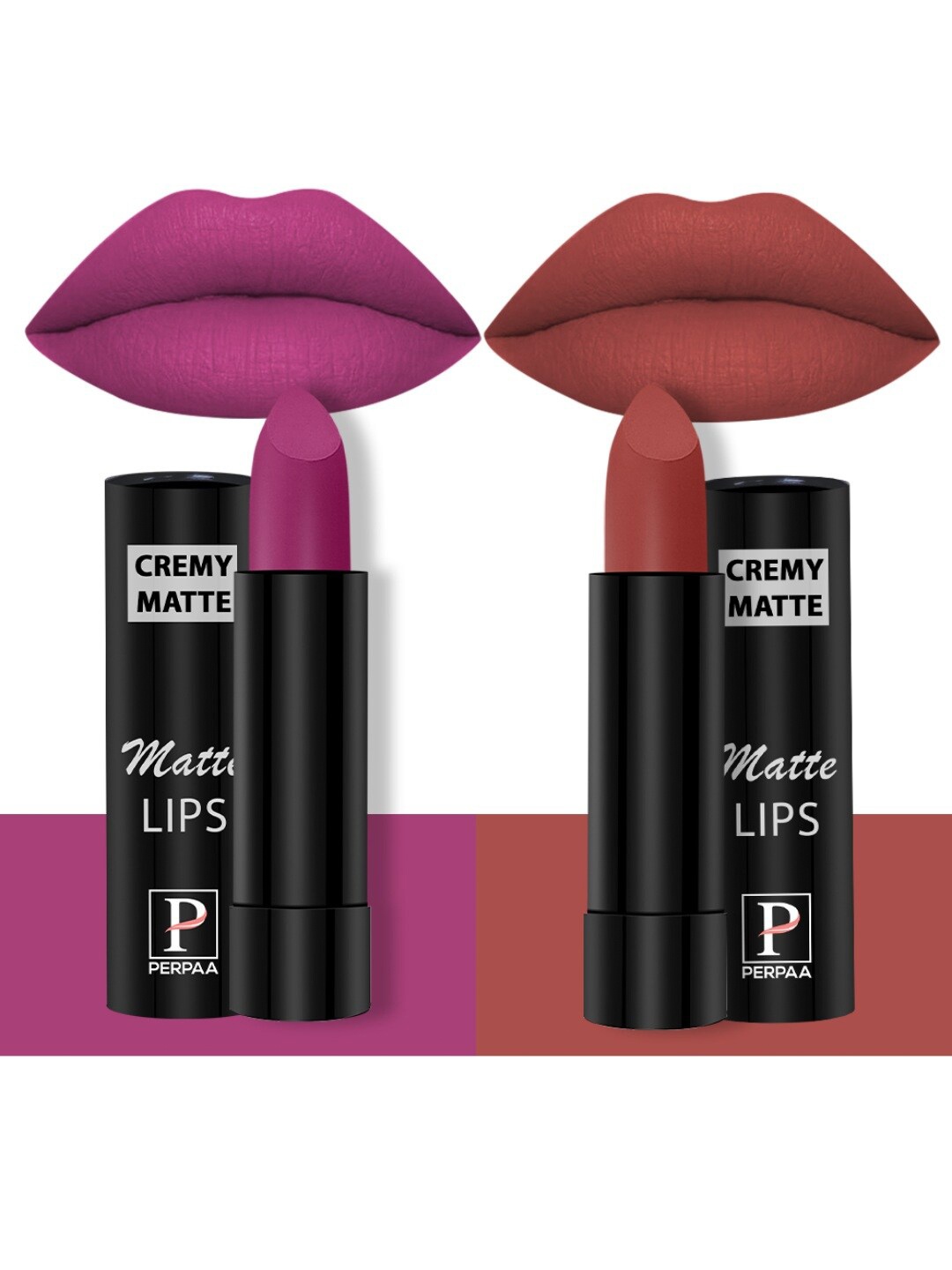 

PERPAA Set Of 2 Cremy Matte Long Stay Lipstick 3.5g Each- Rose Magenta 58 - Rust Orange 73, Brown