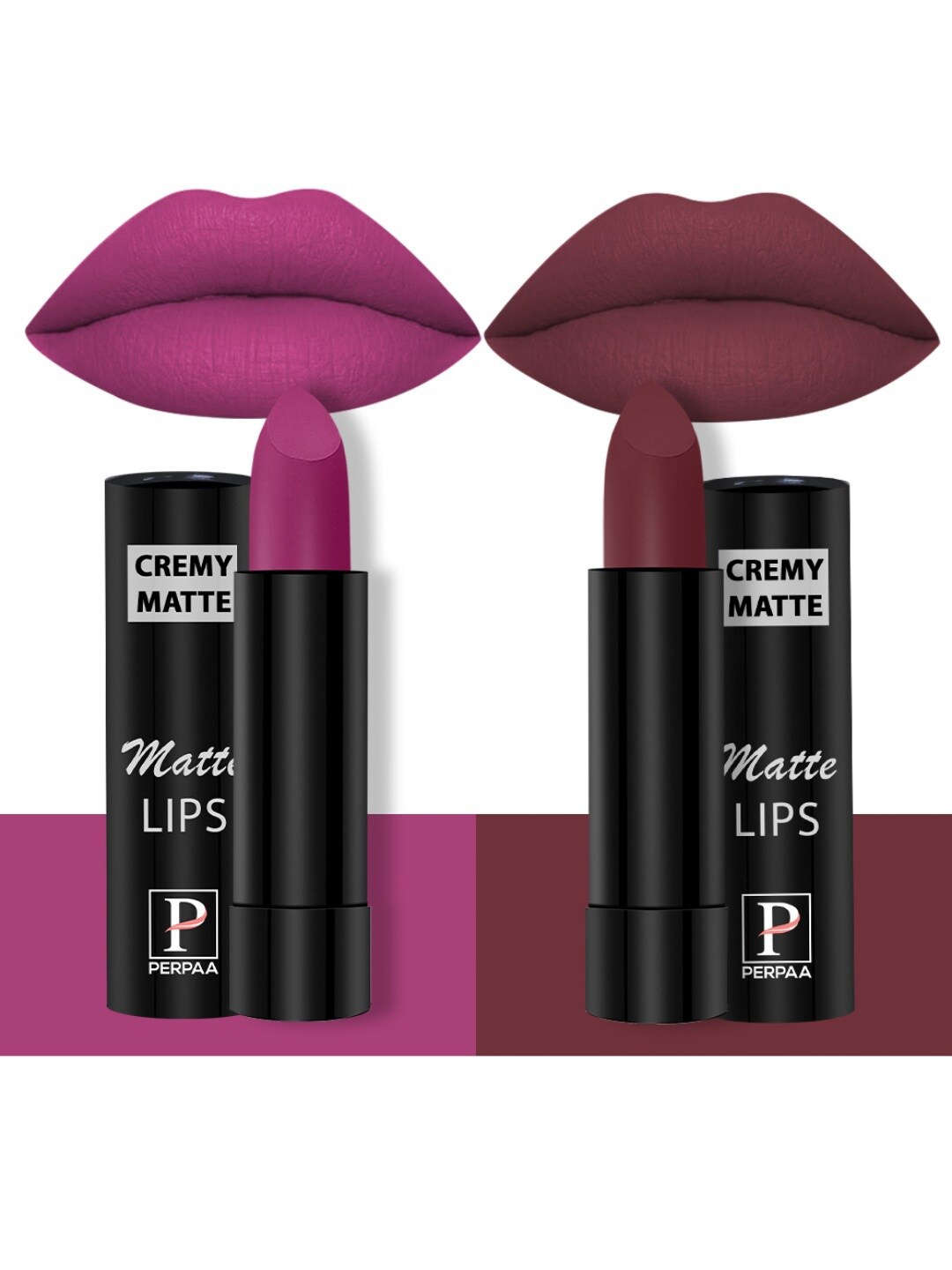 

PERPAA Set of 2 Creamy Matte Long Stay Intense Lipstick - Rose Magenta 58 & Tan Red 80, Pink