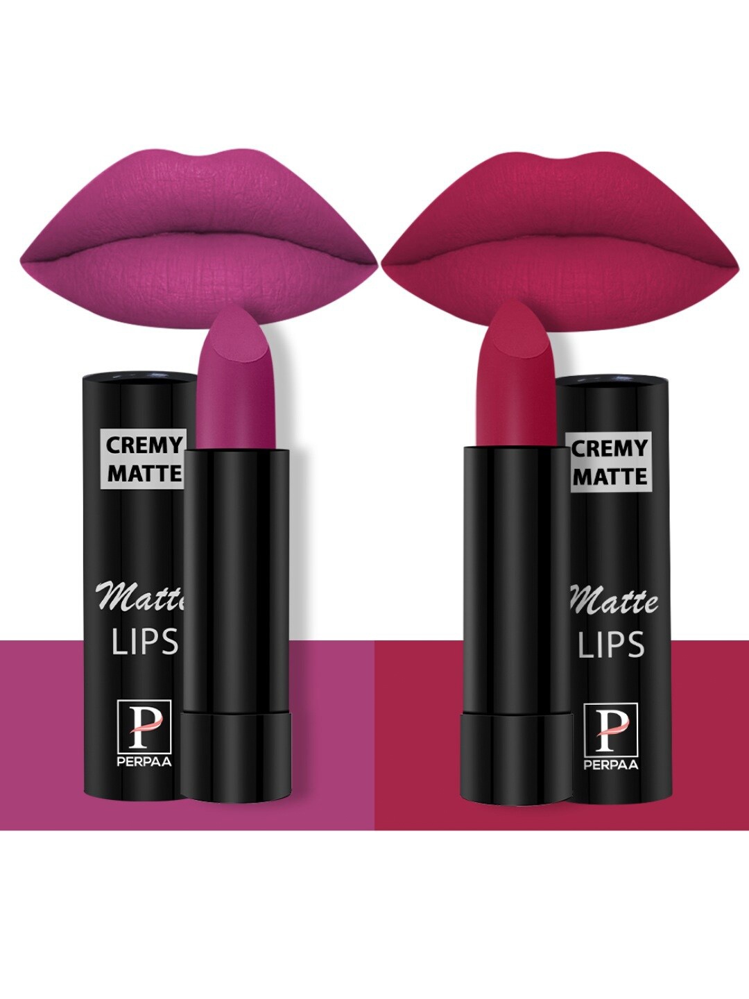 

PERPAA Set of 2 Creamy Matte Long Stay Intense Lipstick- Rose Magenta 58 & Ruby Magenta 84, Pink