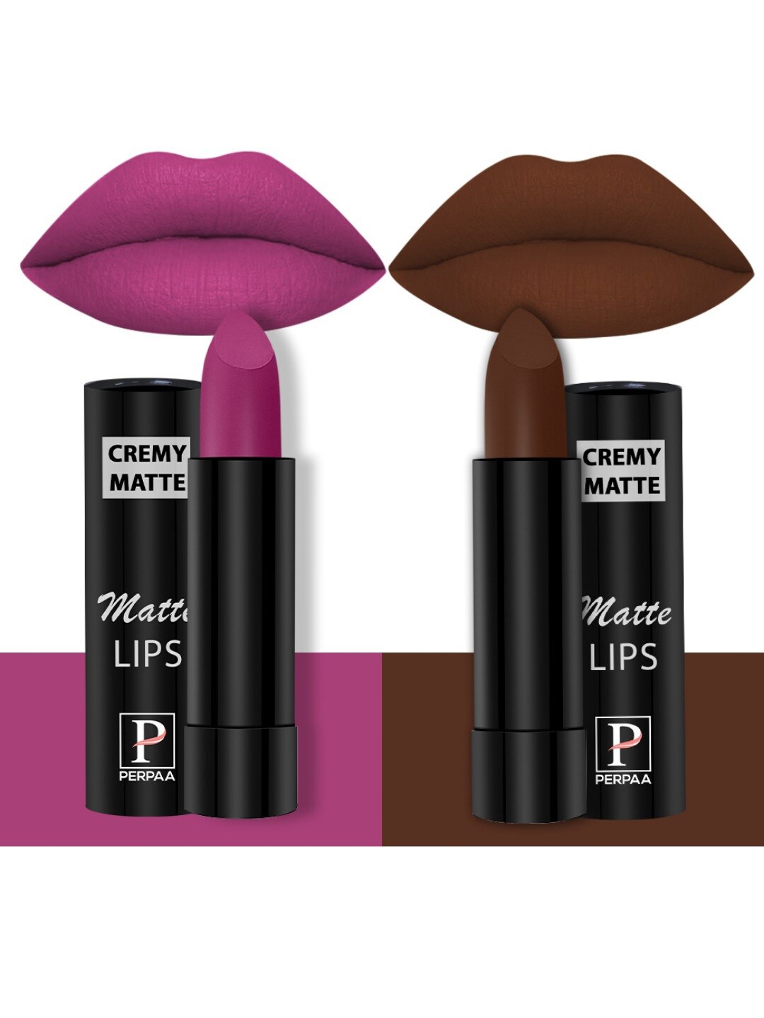 

PERPAA Set Of 2 Creamy Matte Bullet Lipstick - 3.5g Each - Rose Magenta 58- Cocoa Brown 67, Multi