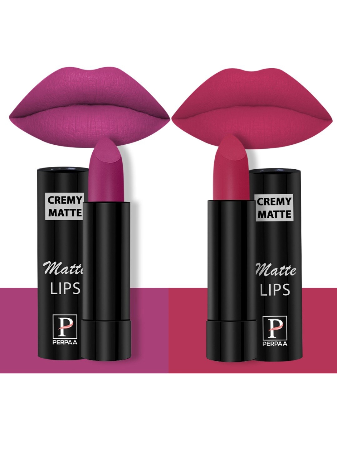 

PERPAA Set Of 2 Creamy Matte Bullet Lipstick-3.5g Each-Rose Magenta 58-Strawberry Pink 92, Multi