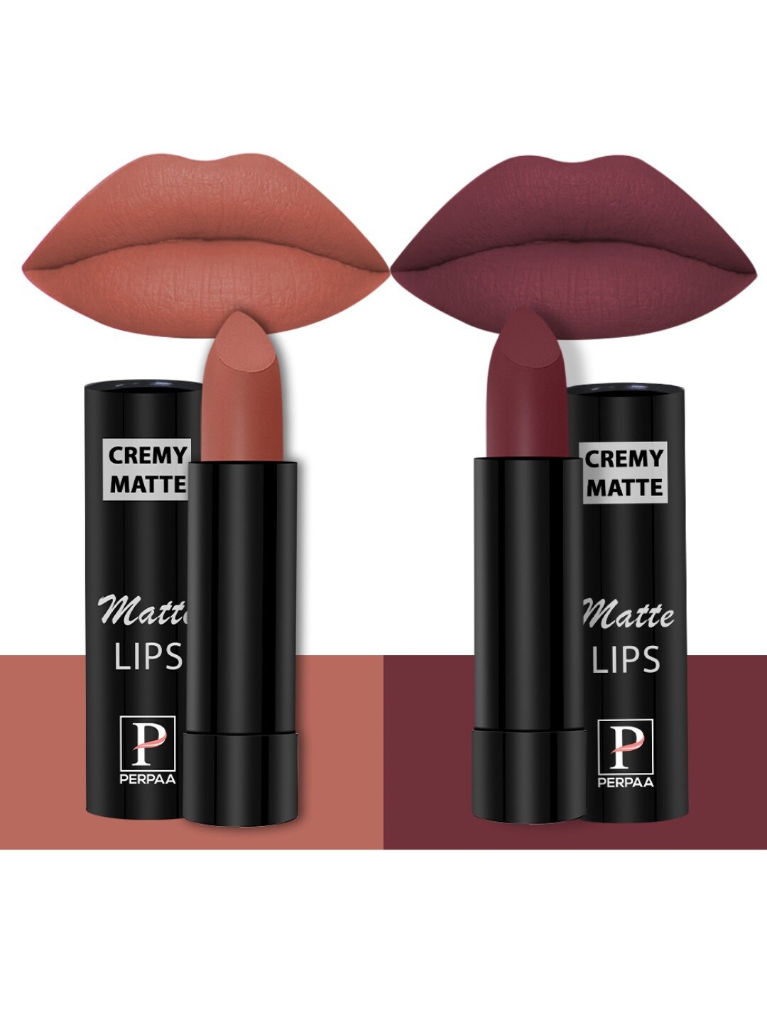 

PERPAA Set Of 2 Creamy Matte Bullet Lipstick - 3.5g Each - Caramel 62 - Tan Red 80, Multi