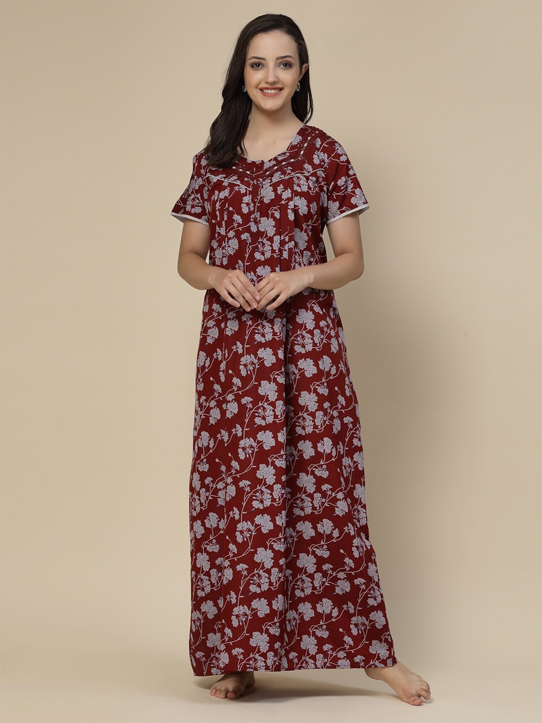 

Sweet Dreams Floral Printed Maxi Nightdress, Maroon
