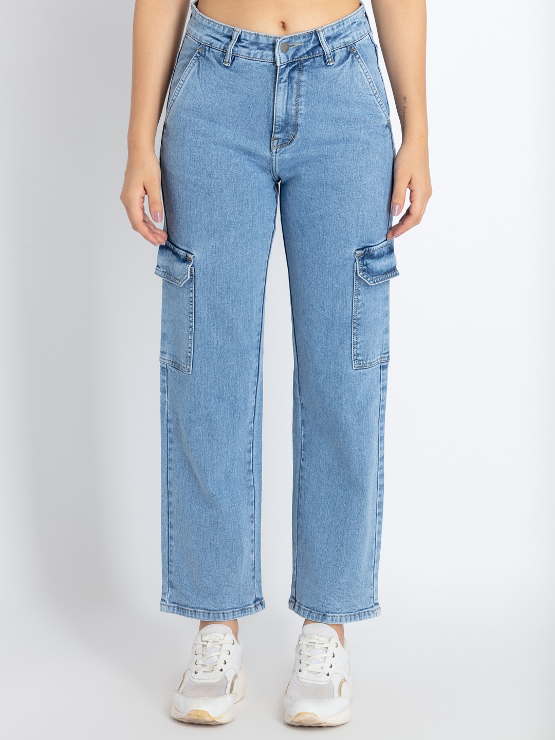 

Status Quo Women Wide Leg Clean look Cropped Stretchable Jeans, Blue