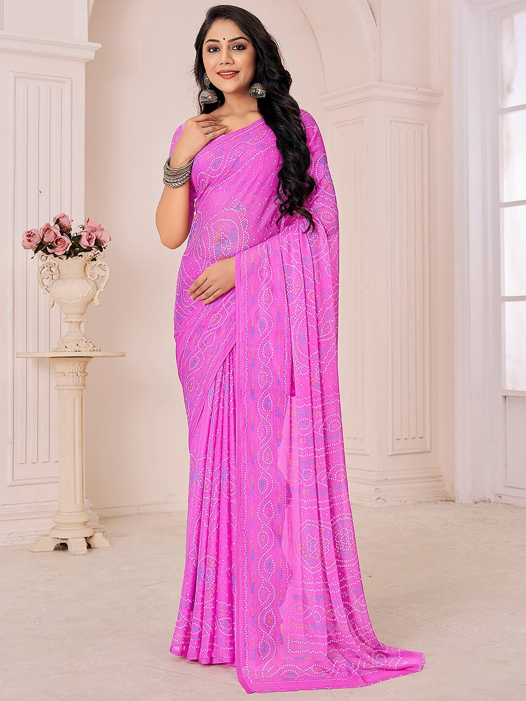 

KALINI Bandhani Printed Saree, Pink