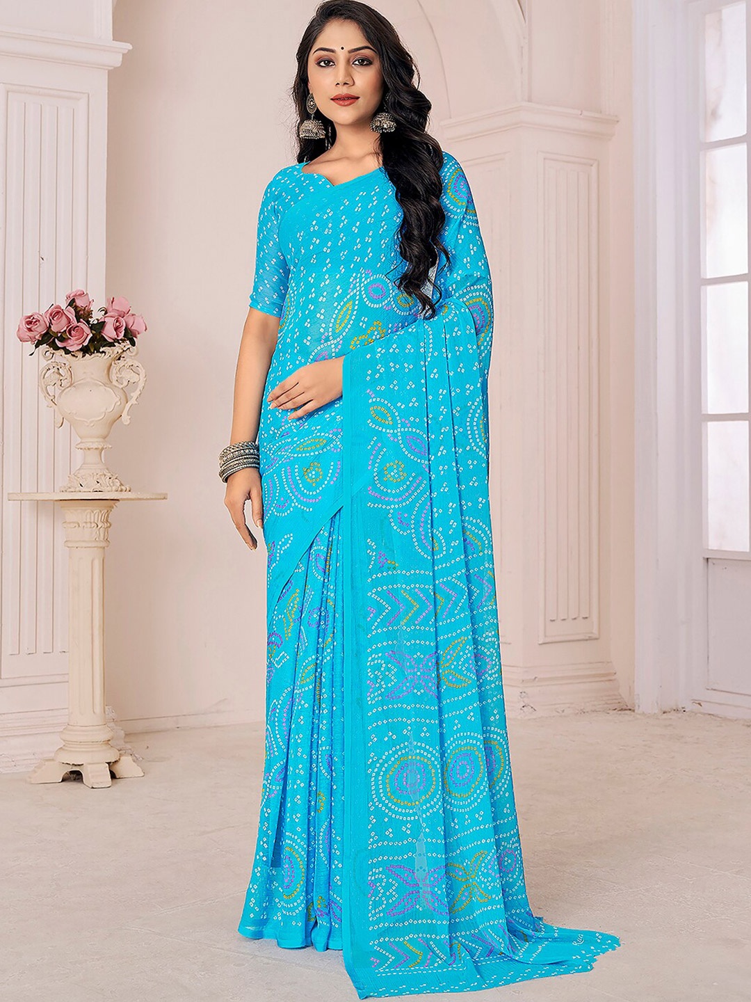 

KALINI Bandhani Printed Saree, Blue