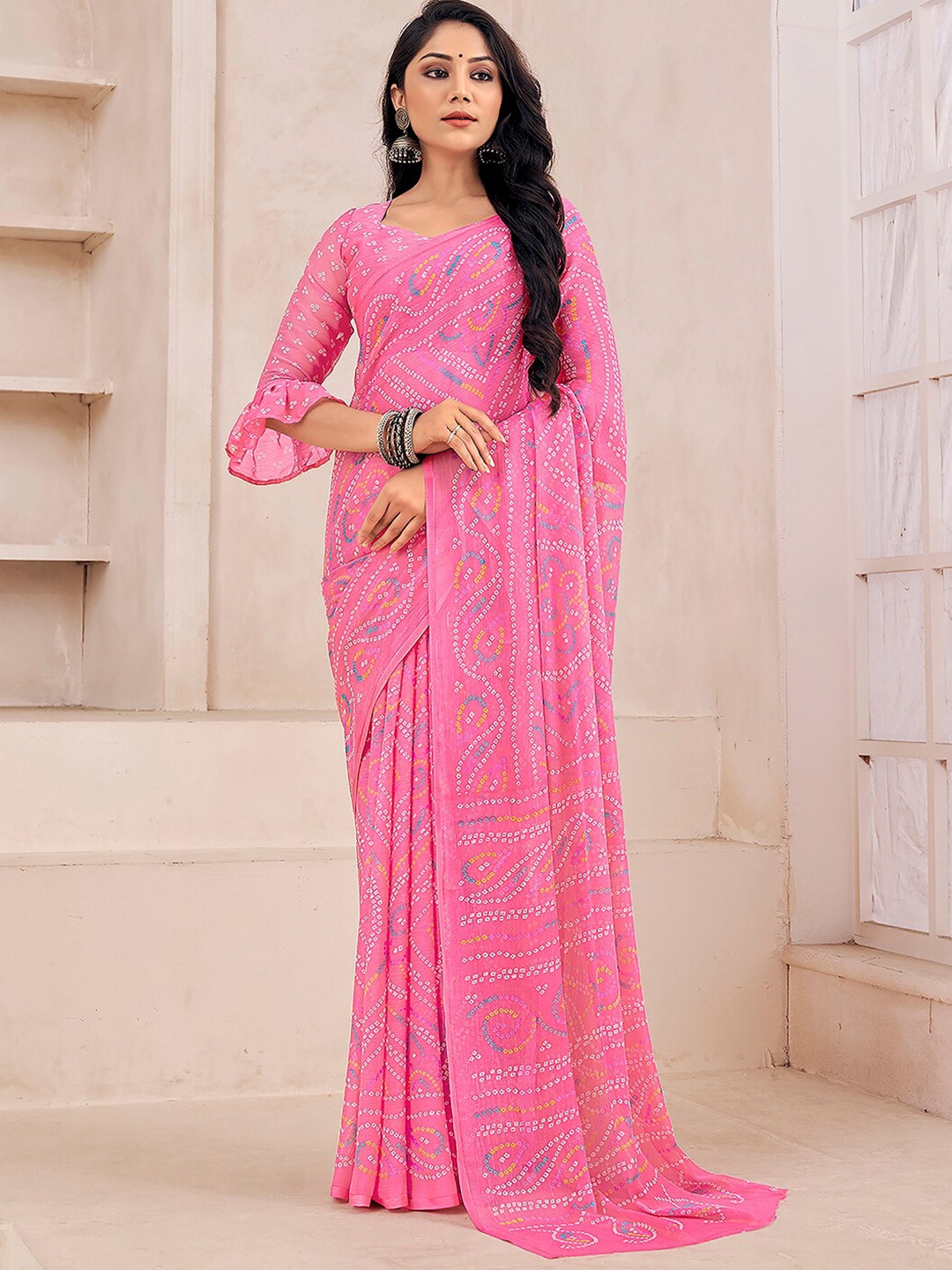 

KALINI Bandhani Printed Saree, Pink
