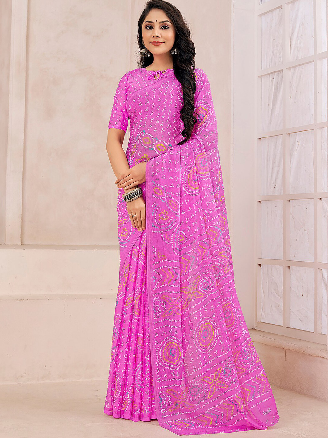

KALINI Bandhani Printed Saree, Pink
