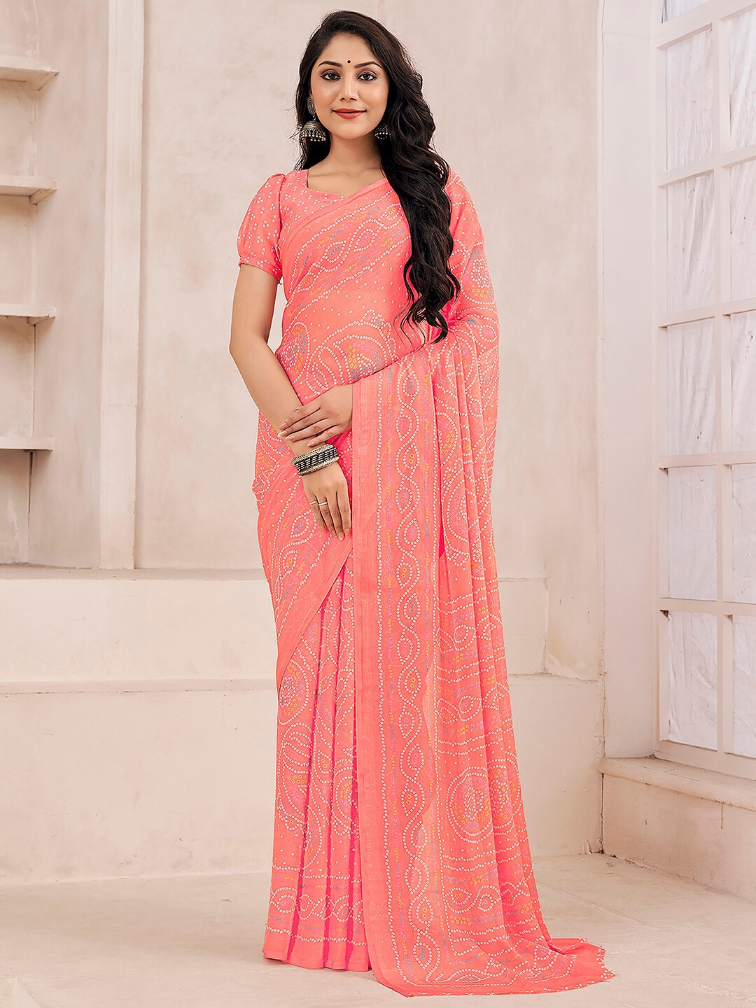 

KALINI Bandhani Printed Saree, Pink