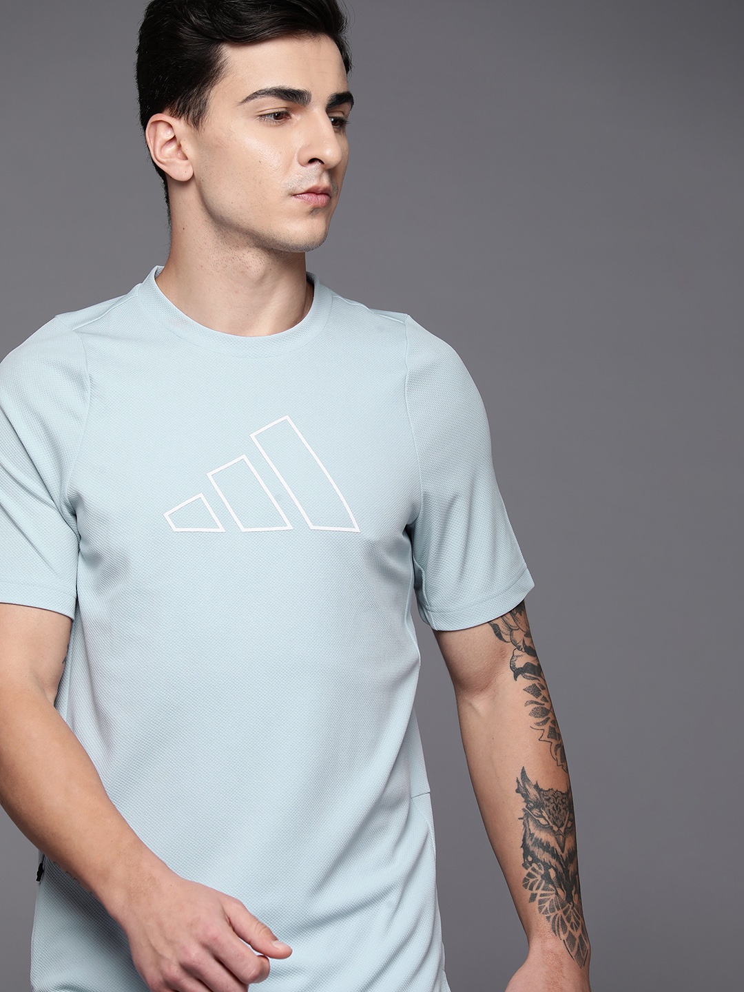 

ADIDAS Men Regular Fit Brand Logo Printed Training T-shirt, Blue