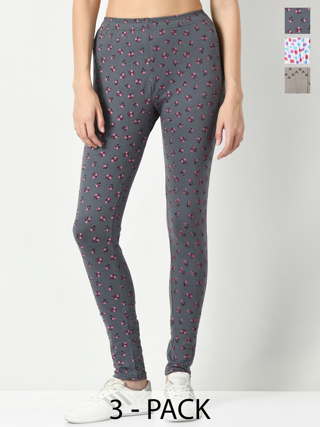 

BAESD Pack Of 3 Printed Ankle Length Slim Fit Leggings, Grey