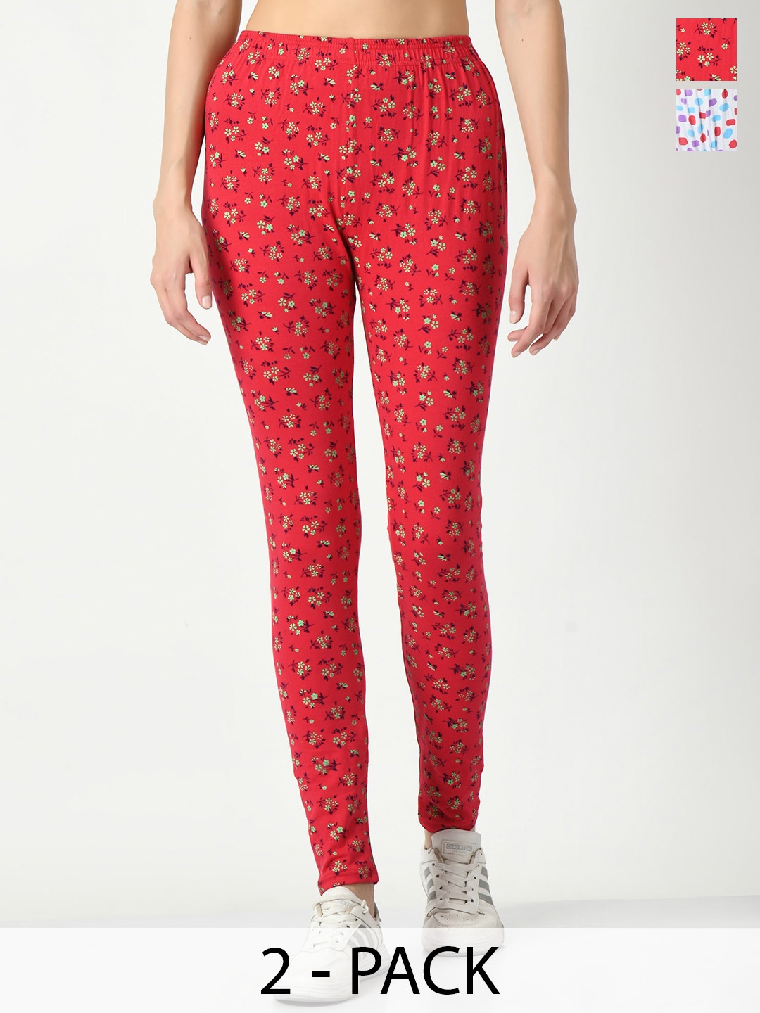 

BAESD Pack Of 2 Printed Slim-Fit Ankle Length Leggings, Red