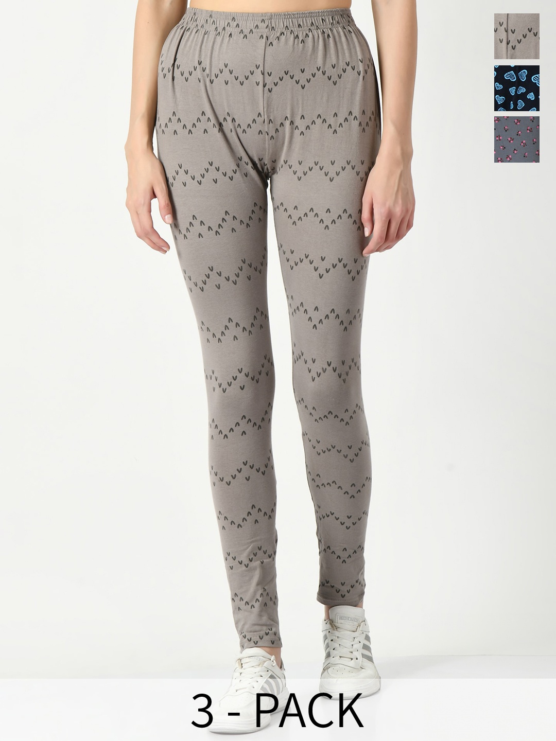 

BAESD Pack Of 3 Printed Slim-Fit Ankle Length Leggings, Navy blue