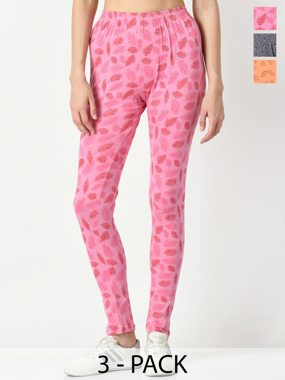 

BAESD Pack Of 3 Printed Slim-Fit Ankle Length Leggings, Orange