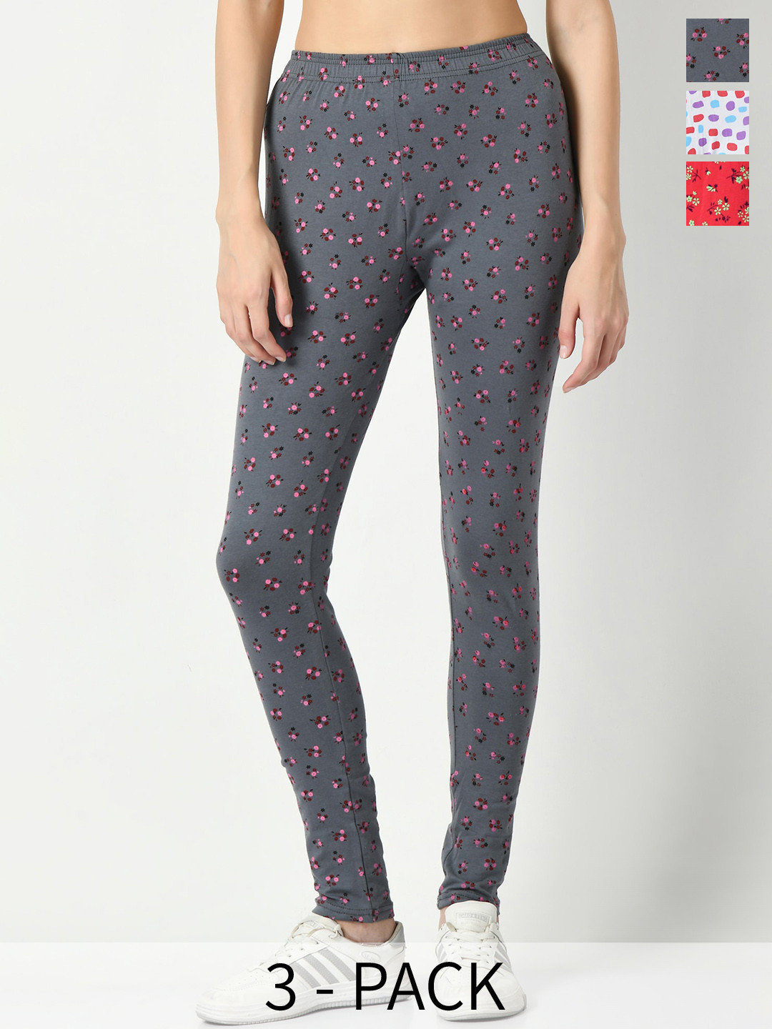 

BAESD Pack Of 3 Printed Slim-Fit Ankle Length Leggings, Red