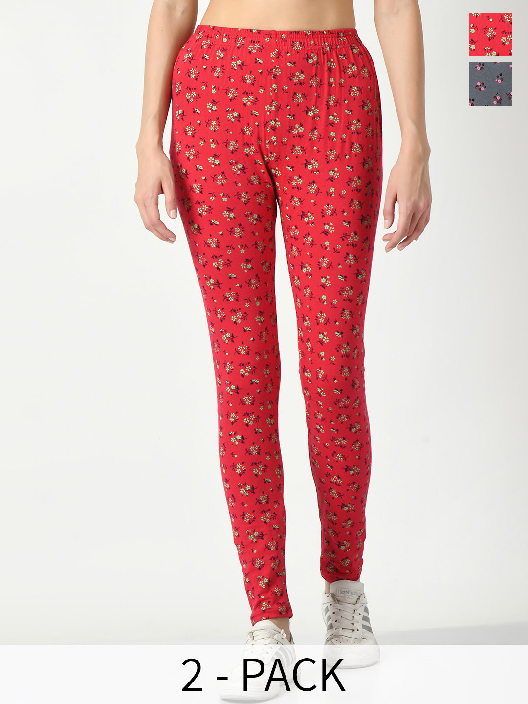 

BAESD Pack Of 2 Printed Slim-Fit Ankle Length Leggings, Red