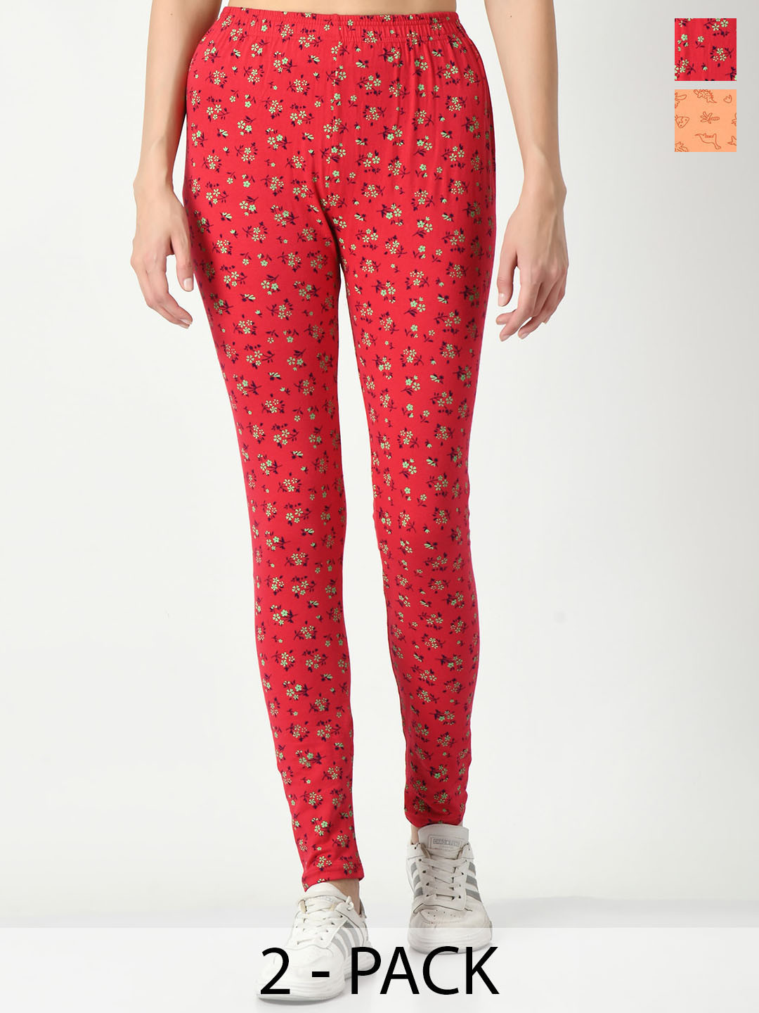 

BAESD Pack Of 2 Printed Slim-Fit Ankle Length Leggings, Red