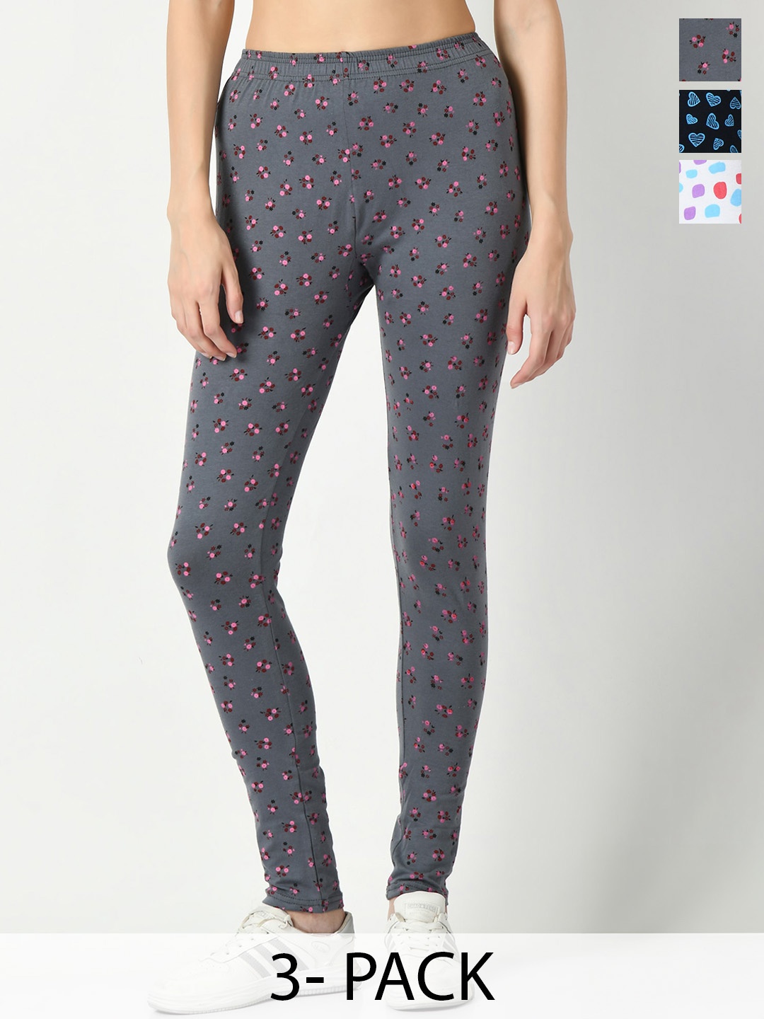 

BAESD Pack Of 3 Printed Slim-Fit Ankle Length Leggings, White