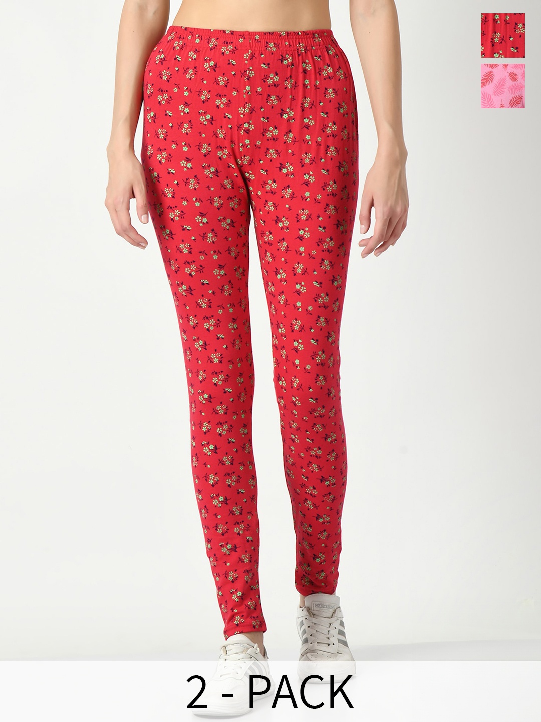 

BAESD Pack Of 2 Printed Slim-Fit Ankle Length Leggings, Red